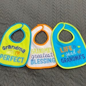 (3) Grandma the Greatest Bibs for GRAND BABY.